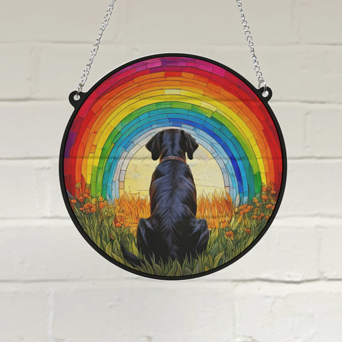 Labrador Black Rainbow Bridge Stained Glass Effect Suncatcher